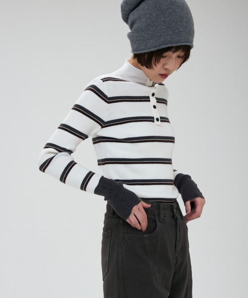 full/fill.(フルフィル)の「front button border knit tops / フロントボタンボーダーニットトップス(ニット/セーター・レディース・グレー/ホワイト・FREE)」の15枚目の写真