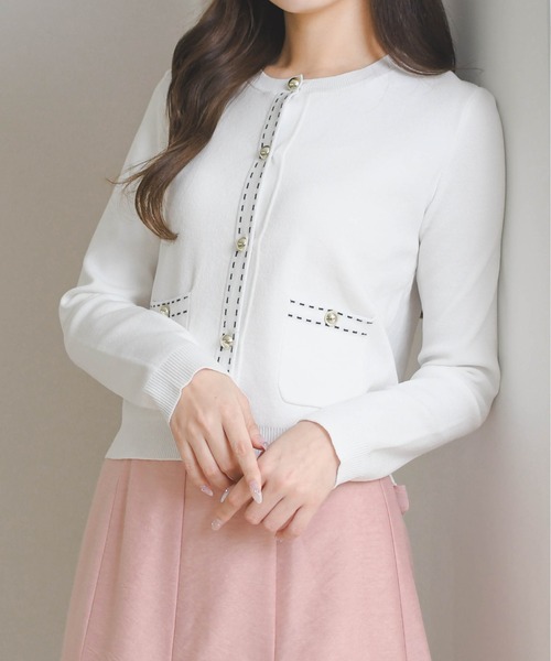 MISCH MASCH(ミッシュマッシュ)の「2026春夏新作 ステッチ配色ミラノカーディガン(カーディガン/ボレロ・レディース・イエロー/ホワイト/グリーン・フリ-)」の1枚目の写真
