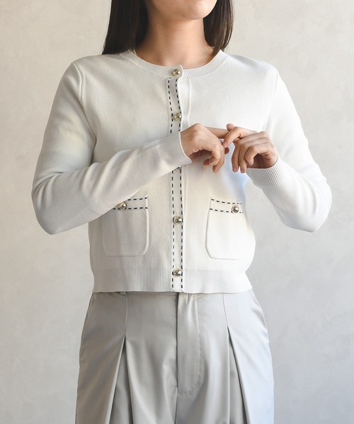 MISCH MASCH(ミッシュマッシュ)の「2026春夏新作 ステッチ配色ミラノカーディガン(カーディガン/ボレロ・レディース・イエロー/ホワイト/グリーン・フリ-)」の14枚目の写真