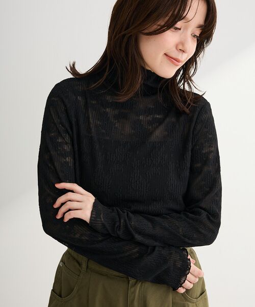 セール】プリーツレースハイネックプルオーバー（Tシャツ/カットソー