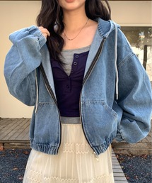 フード付きデニムパーカー 冬服
