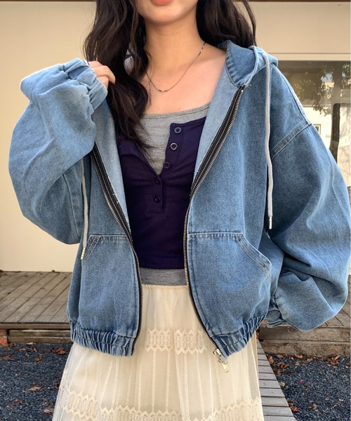 ROOPTOKYO(ループトウキョウ)の「フード付きデニムパーカー 冬服(ブルゾン・レディース・インディゴブルー/ブラック・FREE)」の1枚目の写真