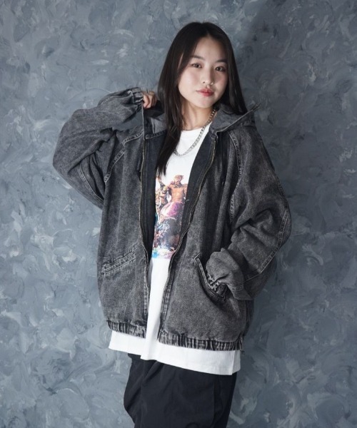 Vintage like denim hoodie / ヴィンテージライク ハードウォッシュ デニム ジップパーカー