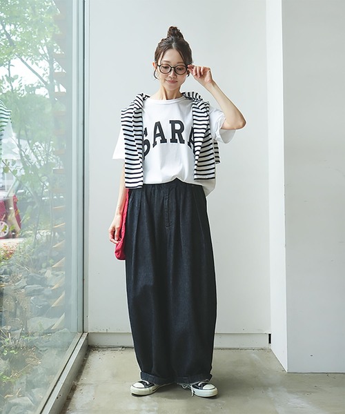 SOLAMONAT（ソラモナ）の「サラリト天竺　プリントT SARA（Tシャツ/カットソー・レディース・ホワイト×ブラック/ブラック/ホワイト×レッド/グリーン/ネイビー・FREE）」の9枚目の写真