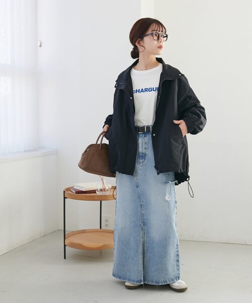 【新品タグ付】DISCOAT ブルゾン　ナイロンスタンドロングブルゾン　アウター セール】【WEB限定】ナイロンスタンドロングブルゾン（ブルゾン