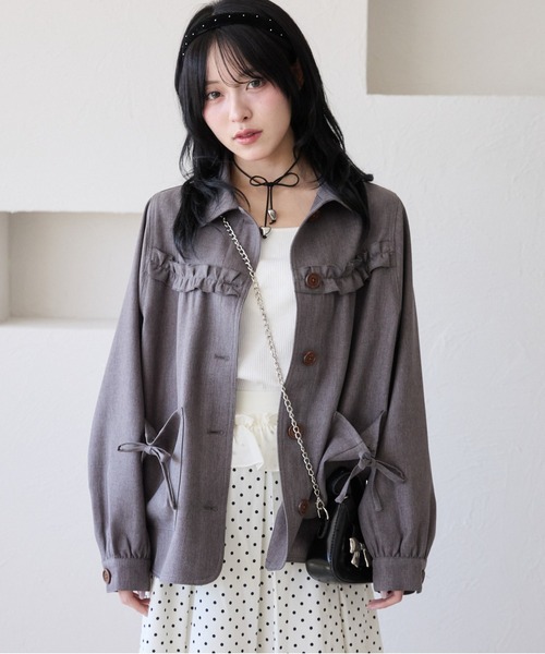 kutir（クティール）の「【セットアップ着用可能】アソートリボンフリルジャケット（ブルゾン・レディース・ブラック/ブルー/グレー・FREE）」の14枚目の写真