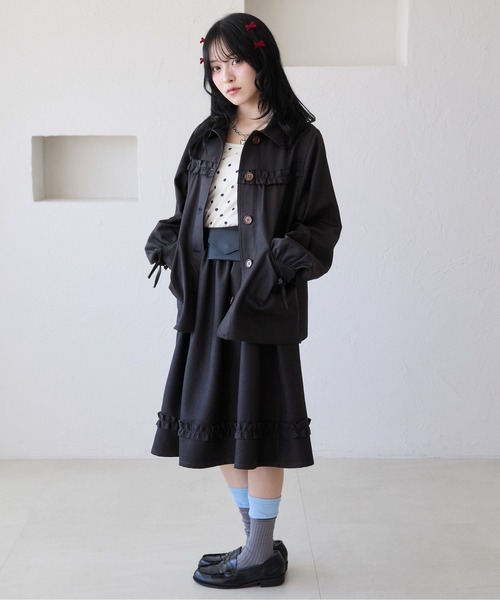 kutir（クティール）の「【セットアップ着用可能】アソートリボンフリルジャケット（ブルゾン・レディース・ブラック/ブルー/グレー・FREE）」の5枚目の写真