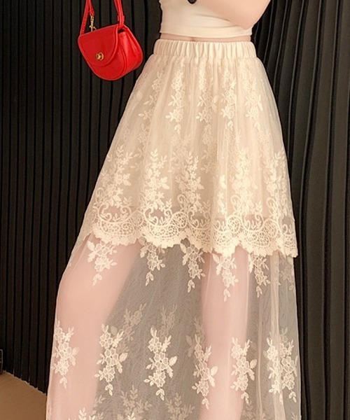 Ritzy(リッツィー)の「2重フラワーレースシアーロングスカート(スカート・レディース・ホワイト/アイボリー/ブラック・L/M)」の5枚目の写真