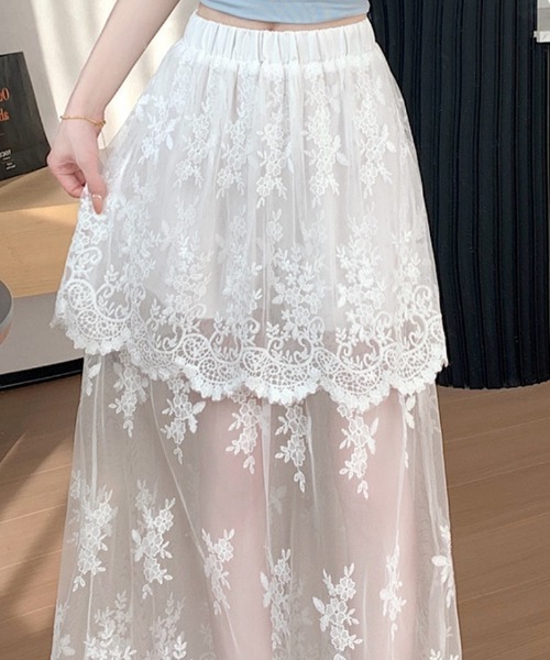 Ritzy(リッツィー)の「2重フラワーレースシアーロングスカート(スカート・レディース・ホワイト/アイボリー/ブラック・L/M)」の22枚目の写真