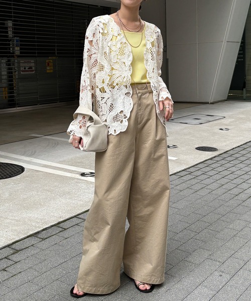 DouDou（ドゥドゥ）の「コットンレースカーディガン（シャツ/ブラウス・レディース・モカ/アイボリー/ブラック・FREE）」の4枚目の写真