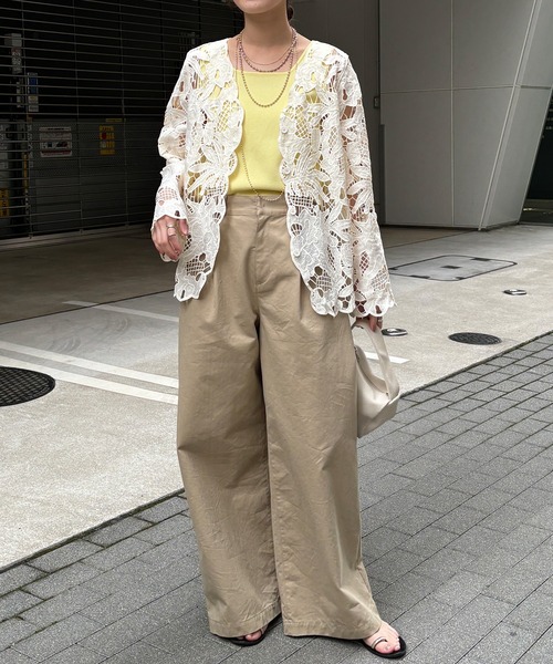 DouDou（ドゥドゥ）の「コットンレースカーディガン（シャツ/ブラウス・レディース・モカ/アイボリー/ブラック・FREE）」の5枚目の写真