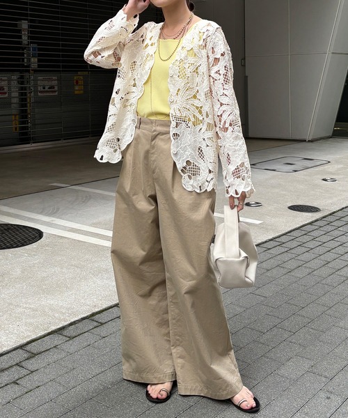 DouDou（ドゥドゥ）の「コットンレースカーディガン（シャツ/ブラウス・レディース・モカ/アイボリー/ブラック・FREE）」の6枚目の写真