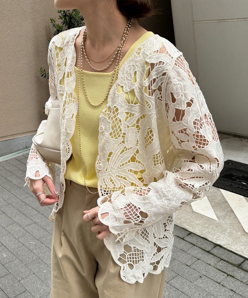 DouDou（ドゥドゥ）の「コットンレースカーディガン（シャツ/ブラウス・レディース・モカ/アイボリー/ブラック・FREE）」の11枚目の写真