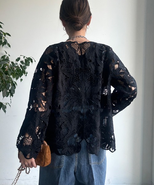 DouDou（ドゥドゥ）の「コットンレースカーディガン（シャツ/ブラウス・レディース・モカ/アイボリー/ブラック・FREE）」の21枚目の写真