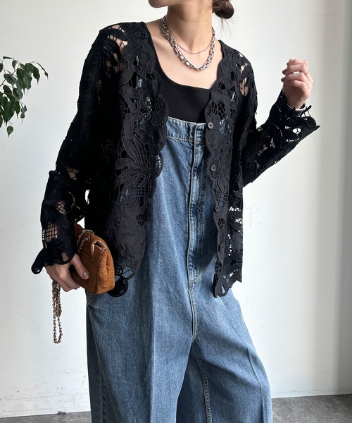 DouDou（ドゥドゥ）の「コットンレースカーディガン（シャツ/ブラウス・レディース・モカ/アイボリー/ブラック・FREE）」の18枚目の写真