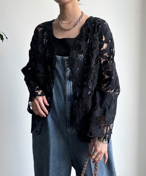 DouDou（ドゥドゥ）の「コットンレースカーディガン（シャツ/ブラウス・レディース・モカ/アイボリー/ブラック・FREE）」の19枚目の写真