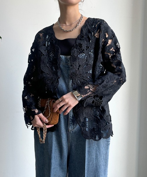 DouDou（ドゥドゥ）の「コットンレースカーディガン（シャツ/ブラウス・レディース・モカ/アイボリー/ブラック・FREE）」の20枚目の写真