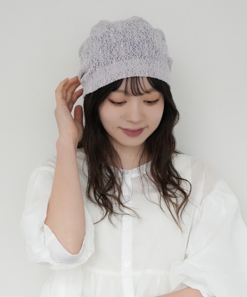 Ruben(ルーベン)の「接触冷感 レースビーニー / 薄手 サマーニット 医療用帽子(ニットキャップ/ビーニー・レディース・ライトグレー/ピンク/アイボリー/ブラック・FREE)」の12枚目の写真