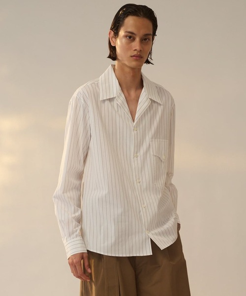 UJOH HOMME/ウジョー】Wide Set Open Collar Shirt / 100/2 ｽﾄﾗｲﾌﾟ