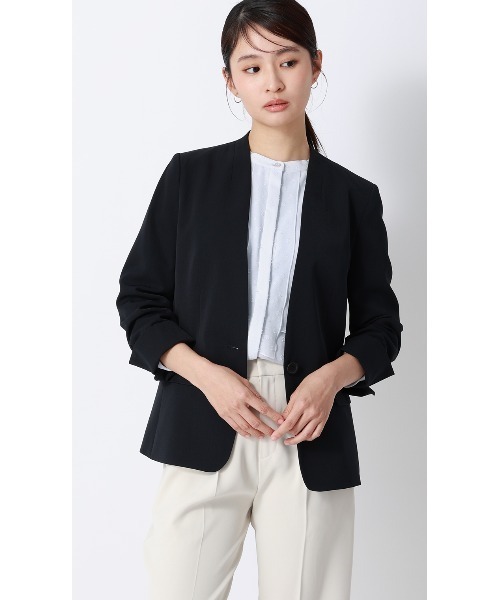 AOYAMA（アオヤマ）の「表面感のあるカットジャガード生地 バンドカラーカットジャガードブラウス（シャツ/ブラウス・レディース・サックスブルー/クリーム・L/M/S）」の21枚目の写真