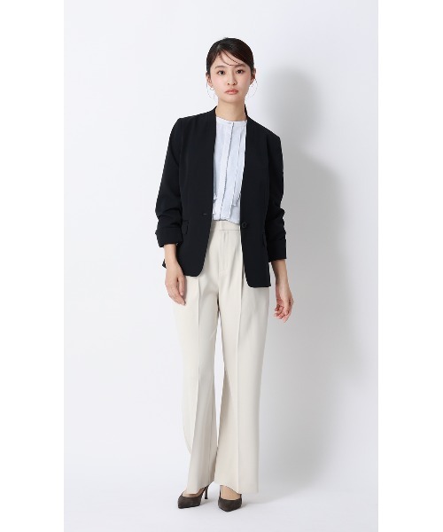 AOYAMA（アオヤマ）の「表面感のあるカットジャガード生地 バンドカラーカットジャガードブラウス（シャツ/ブラウス・レディース・サックスブルー/クリーム・L/M/S）」の22枚目の写真