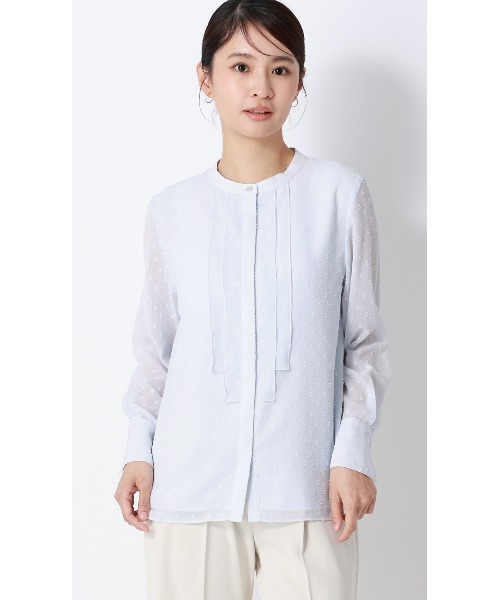 AOYAMA（アオヤマ）の「表面感のあるカットジャガード生地 バンドカラーカットジャガードブラウス（シャツ/ブラウス・レディース・サックスブルー/クリーム・L/M/S）」の12枚目の写真