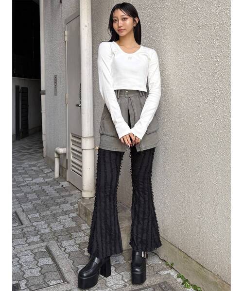 MURUA（ムルーア）の「フリンジフレアパンツ（その他パンツ・レディース・ホワイト/ブラック・FREE）」の12枚目の写真