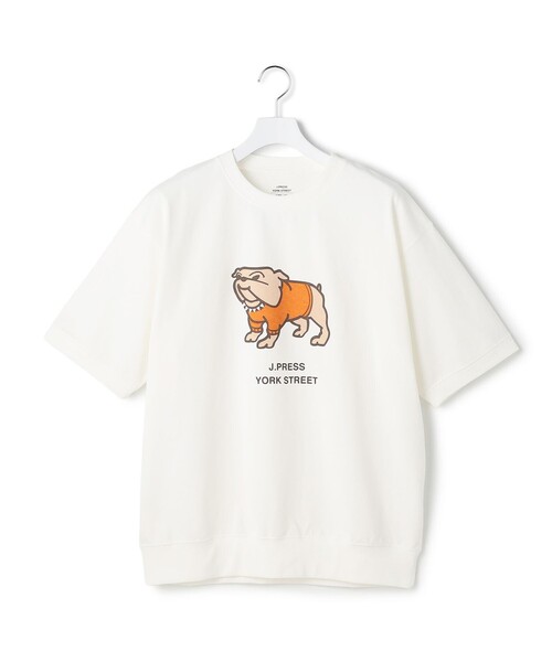 J.PRESS YORK STREET(ジェイプレスヨークストリート)の「【UNISEX】ブルドックプリント クルーネック Tシャツ(Tシャツ/カットソー・メンズ・ベージュ系/ホワイト系/グレー系/ライトグリーン系/ネイビー系・SMALL/MEDIUM/LARGE)」の1枚目の写真