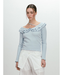 FRILL OFF SHOULDER T-SHIRT / SKYBLUE