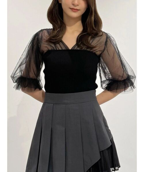 MERCURYDUO（マーキュリーデュオ）の「チュールギャザー使いニット（ニット/セーター・レディース・ベビーピンク/ブラック/オフホワイト・FREE）」の15枚目の写真