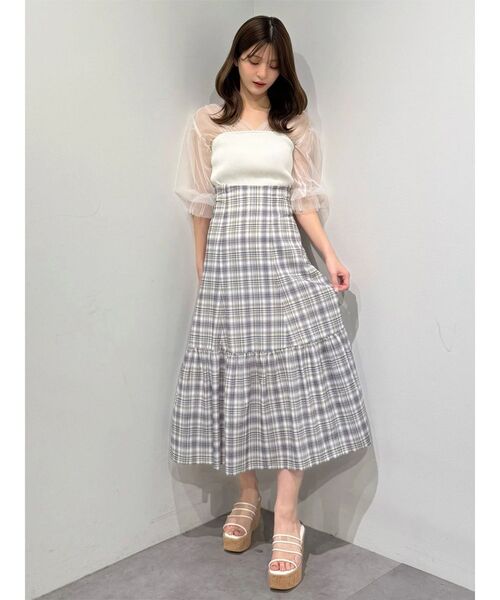 MERCURYDUO（マーキュリーデュオ）の「チュールギャザー使いニット（ニット/セーター・レディース・ベビーピンク/ブラック/オフホワイト・FREE）」の12枚目の写真