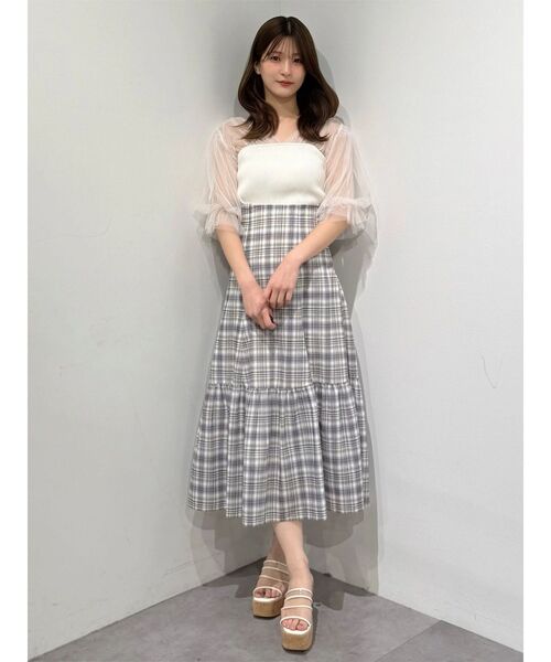 MERCURYDUO（マーキュリーデュオ）の「チュールギャザー使いニット（ニット/セーター・レディース・ベビーピンク/ブラック/オフホワイト・FREE）」の13枚目の写真