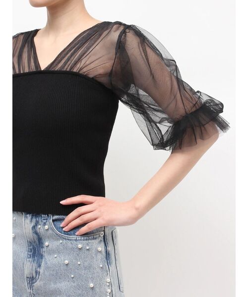 MERCURYDUO（マーキュリーデュオ）の「チュールギャザー使いニット（ニット/セーター・レディース・ベビーピンク/ブラック/オフホワイト・FREE）」の20枚目の写真