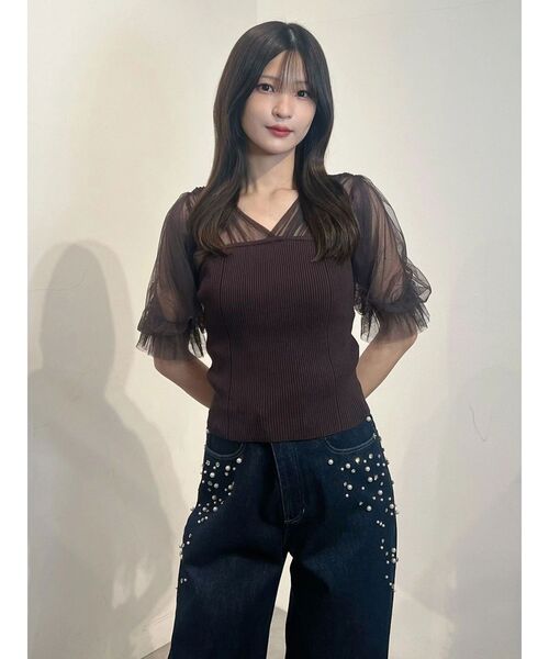 MERCURYDUO(マーキュリーデュオ)の「チュールギャザー使いニット(ニット/セーター・レディース・ベビーピンク/ブラック/オフホワイト・FREE)」の17枚目の写真