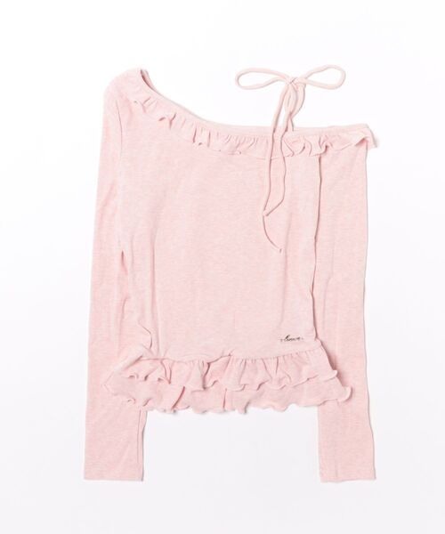 Sibra(シブラ)の「アシメネック肩見せ フリル&リボン長袖Tシャツ(Tシャツ/カットソー・レディース・ホワイト/ピンク/ブルー/グレー・M)」の4枚目の写真