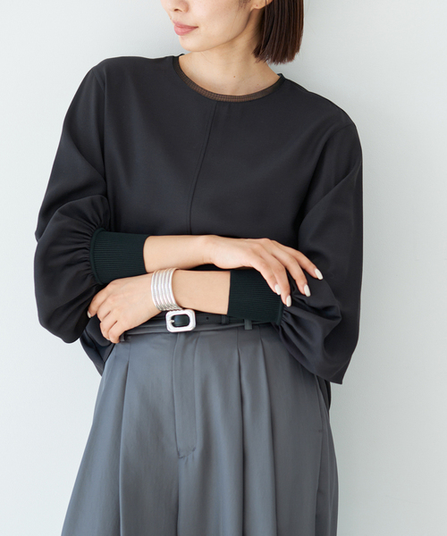 IENA（イエナ）の「クルーネックシアーリブブラウス（シャツ/ブラウス・レディース・ブラック/ホワイト・FREE）」の5枚目の写真