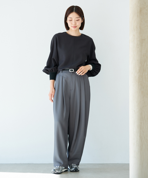 IENA（イエナ）の「クルーネックシアーリブブラウス（シャツ/ブラウス・レディース・ブラック/ホワイト・FREE）」の8枚目の写真