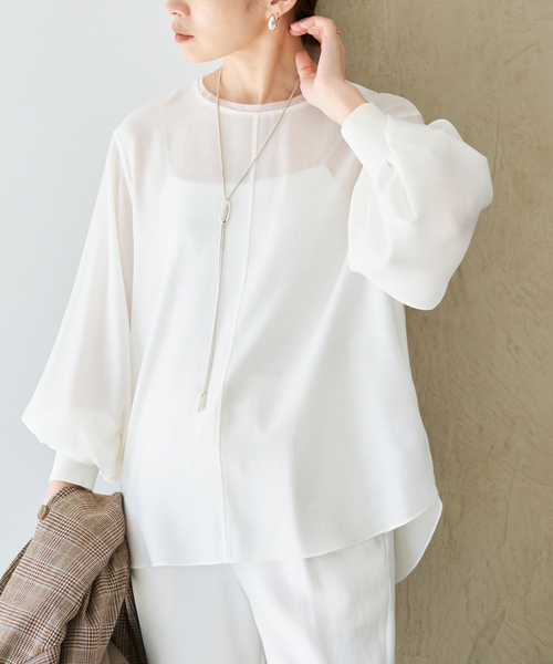 IENA（イエナ）の「クルーネックシアーリブブラウス（シャツ/ブラウス・レディース・ブラック/ホワイト・FREE）」の18枚目の写真