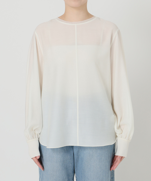 IENA（イエナ）の「クルーネックシアーリブブラウス（シャツ/ブラウス・レディース・ブラック/ホワイト・FREE）」の14枚目の写真