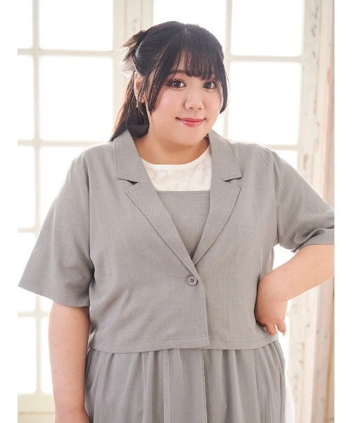 Re-J&SUPURE（リジェイアンドスプル）の「【大きいサイズ】【Kannaコラボ】[SET]ジャケット×チュールジャンスカアンサンブル（ワンピース・レディース・ライトグレー/ブラック・XXX-LARGE/XX-LARGE/XXXX-LARGE）」の16枚目の写真