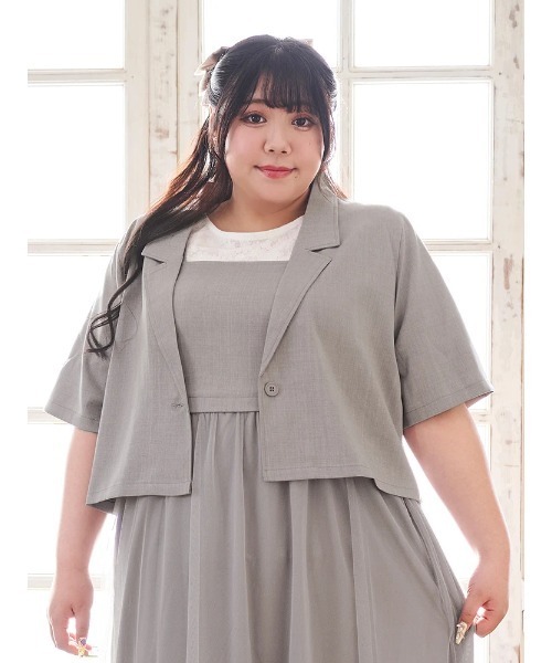 Re-J&SUPURE（リジェイアンドスプル）の「【大きいサイズ】【Kannaコラボ】[SET]ジャケット×チュールジャンスカアンサンブル（ワンピース・レディース・ライトグレー/ブラック・XXX-LARGE/XX-LARGE/XXXX-LARGE）」の17枚目の写真