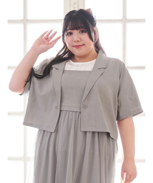 Re-J&SUPURE（リジェイアンドスプル）の「【大きいサイズ】【Kannaコラボ】[SET]ジャケット×チュールジャンスカアンサンブル（ワンピース・レディース・ライトグレー/ブラック・XXX-LARGE/XX-LARGE/XXXX-LARGE）」の18枚目の写真