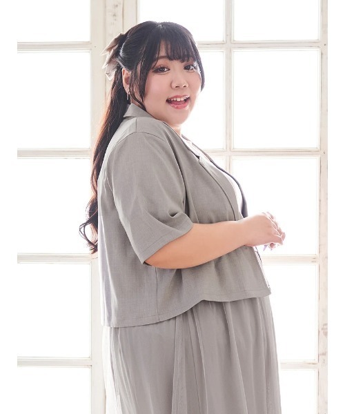 Re-J&SUPURE（リジェイアンドスプル）の「【大きいサイズ】【Kannaコラボ】[SET]ジャケット×チュールジャンスカアンサンブル（ワンピース・レディース・ライトグレー/ブラック・XXX-LARGE/XX-LARGE/XXXX-LARGE）」の19枚目の写真