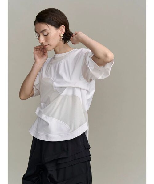 UN3D.（アンスリード）の「SHEER DOCKING T SHIRT / シアードッキングTシャツ（Tシャツ/カットソー・レディース・ブラック/ホワイト・FREE）」の3枚目の写真