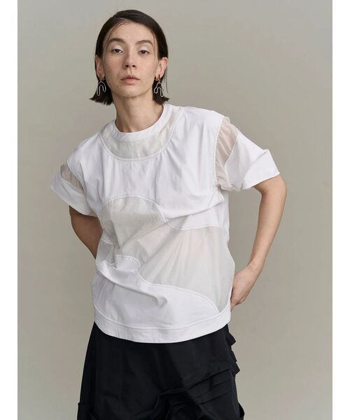 UN3D.（アンスリード）の「SHEER DOCKING T SHIRT / シアードッキングTシャツ（Tシャツ/カットソー・レディース・ブラック/ホワイト・FREE）」の5枚目の写真