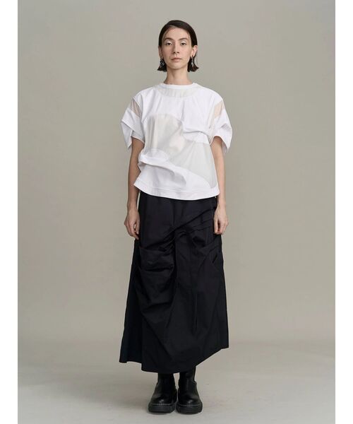 UN3D.（アンスリード）の「SHEER DOCKING T SHIRT / シアードッキングTシャツ（Tシャツ/カットソー・レディース・ブラック/ホワイト・FREE）」の6枚目の写真