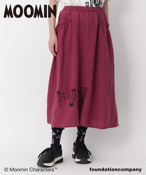 SUPER HAKKA（スーパーハッカ）の「セルロース麻ツイル「ムーミン一家の朝」刺繍ギャザースカート（裏付き）（スカート・レディース・ブラック/キャメル/パープル・FREE）」の3枚目の写真