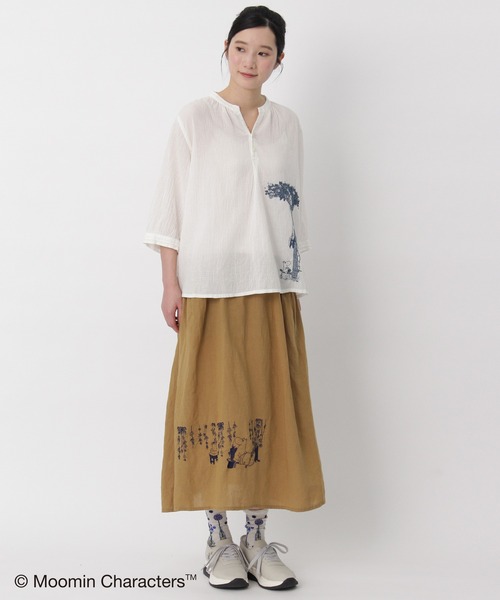SUPER HAKKA（スーパーハッカ）の「セルロース麻ツイル「ムーミン一家の朝」刺繍ギャザースカート（裏付き）（スカート・レディース・ブラック/キャメル/パープル・FREE）」の11枚目の写真