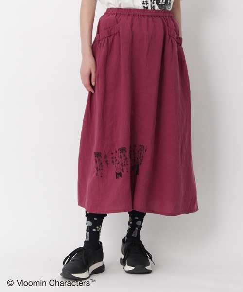 SUPER HAKKA（スーパーハッカ）の「セルロース麻ツイル「ムーミン一家の朝」刺繍ギャザースカート（裏付き）（スカート・レディース・ブラック/キャメル/パープル・FREE）」の12枚目の写真