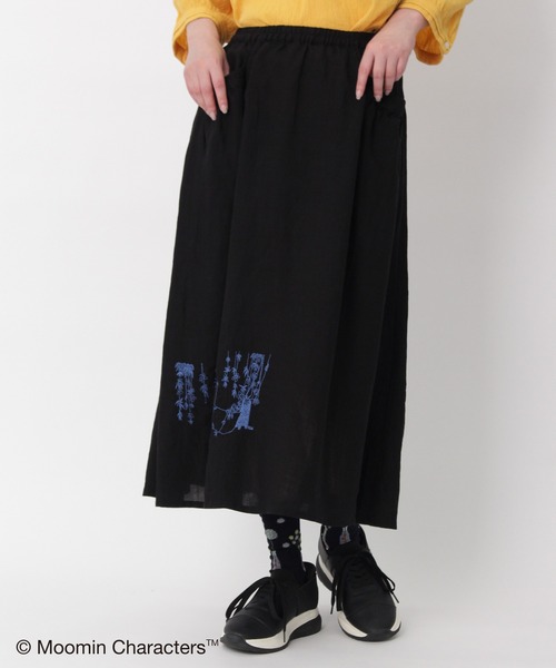 SUPER HAKKA（スーパーハッカ）の「セルロース麻ツイル「ムーミン一家の朝」刺繍ギャザースカート（裏付き）（スカート・レディース・ブラック/キャメル/パープル・FREE）」の15枚目の写真